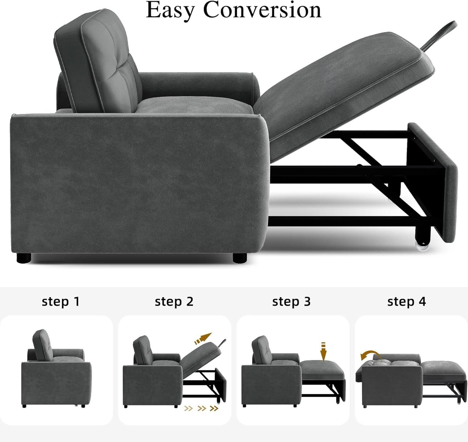 Sillón Cama Convertible Tapizado en Terciopelo Gris