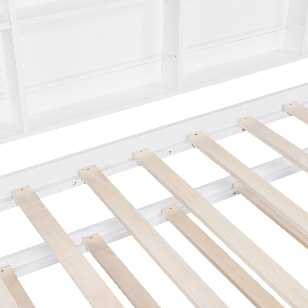 Wooden Twin Size House Bed with Trundle,Kids Bed with Shelf, White (Old SKU: WF297071AAK)