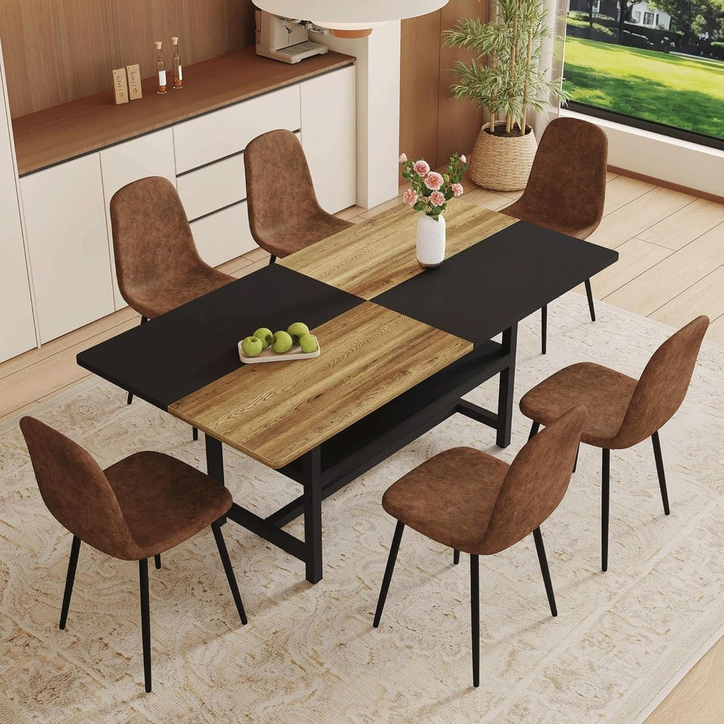 Juego de mesa de comedor rústica premium color café envejecido de 71 pulgadas