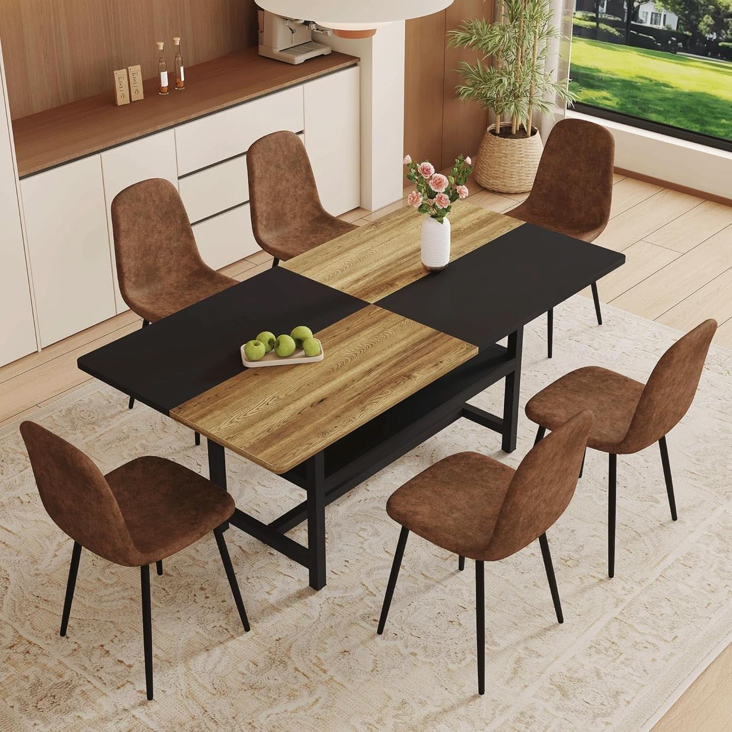 Juego de mesa de comedor rústica premium color café envejecido de 71 pulgadas