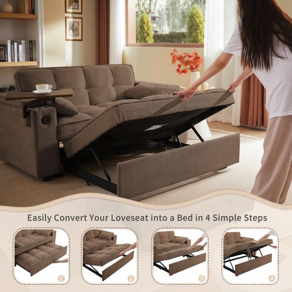 Sofá Cama Convertible Duradero de 65 Pulgadas Marrón Chocolate