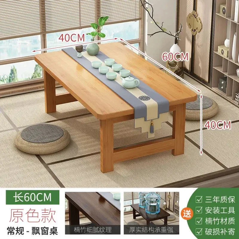 60/70CM Folding Wooden Table Bay Window Balcony Coffee Table Tatami Home Bedroom Bed  Computer Study Desk  Sundry Rack