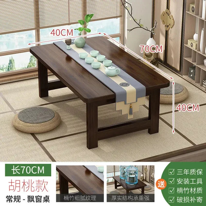 60/70CM Folding Wooden Table Bay Window Balcony Coffee Table Tatami Home Bedroom Bed  Computer Study Desk  Sundry Rack