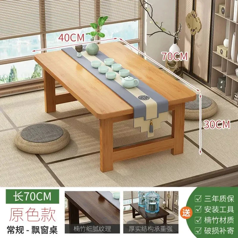 60/70CM Folding Wooden Table Bay Window Balcony Coffee Table Tatami Home Bedroom Bed  Computer Study Desk  Sundry Rack