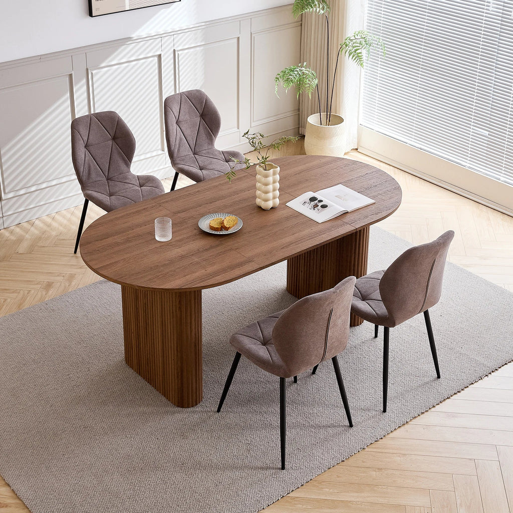 EGOONM  Modern Dining Table Oval Fluted Pedestal Kitchen Table 6-8 Seater Wooden Dinner Table for Dining Room