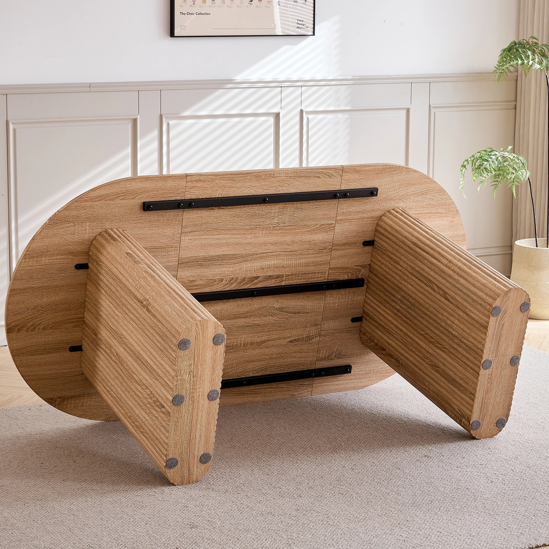 EGOONM Mesa de comedor moderna, ovalada, con pedestal estriado, mesa de cocina para 6-8 personas, mesa de madera para comedor