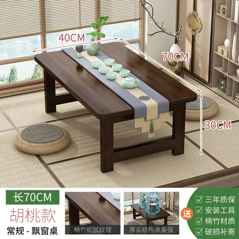 60/70CM Folding Wooden Table Bay Window Balcony Coffee Table Tatami Home Bedroom Bed  Computer Study Desk  Sundry Rack