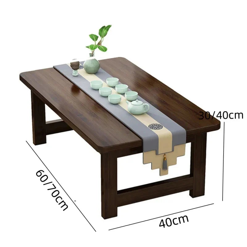 60/70CM Folding Wooden Table Bay Window Balcony Coffee Table Tatami Home Bedroom Bed  Computer Study Desk  Sundry Rack