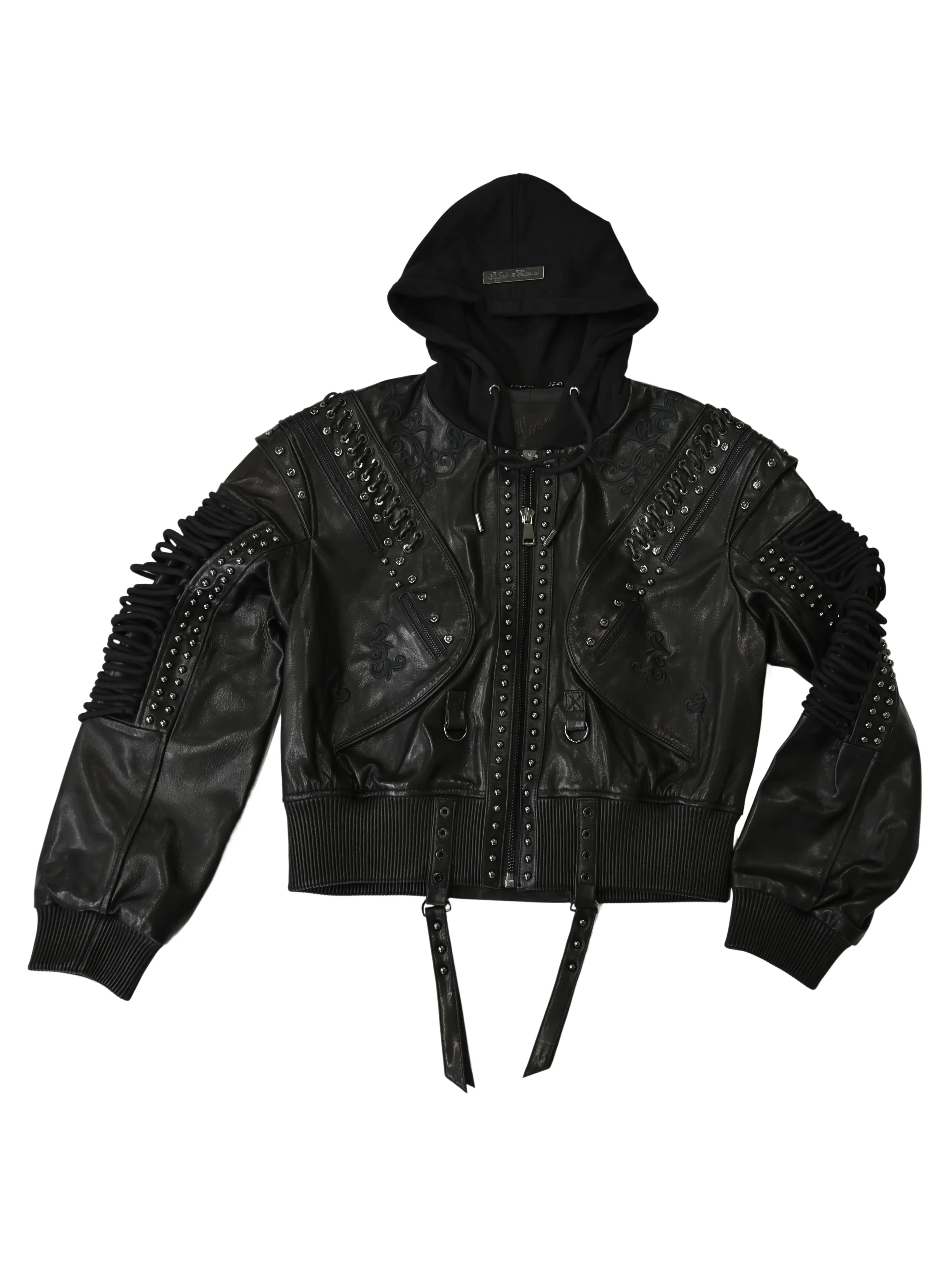 Lace Up Leather Bomber Jacket