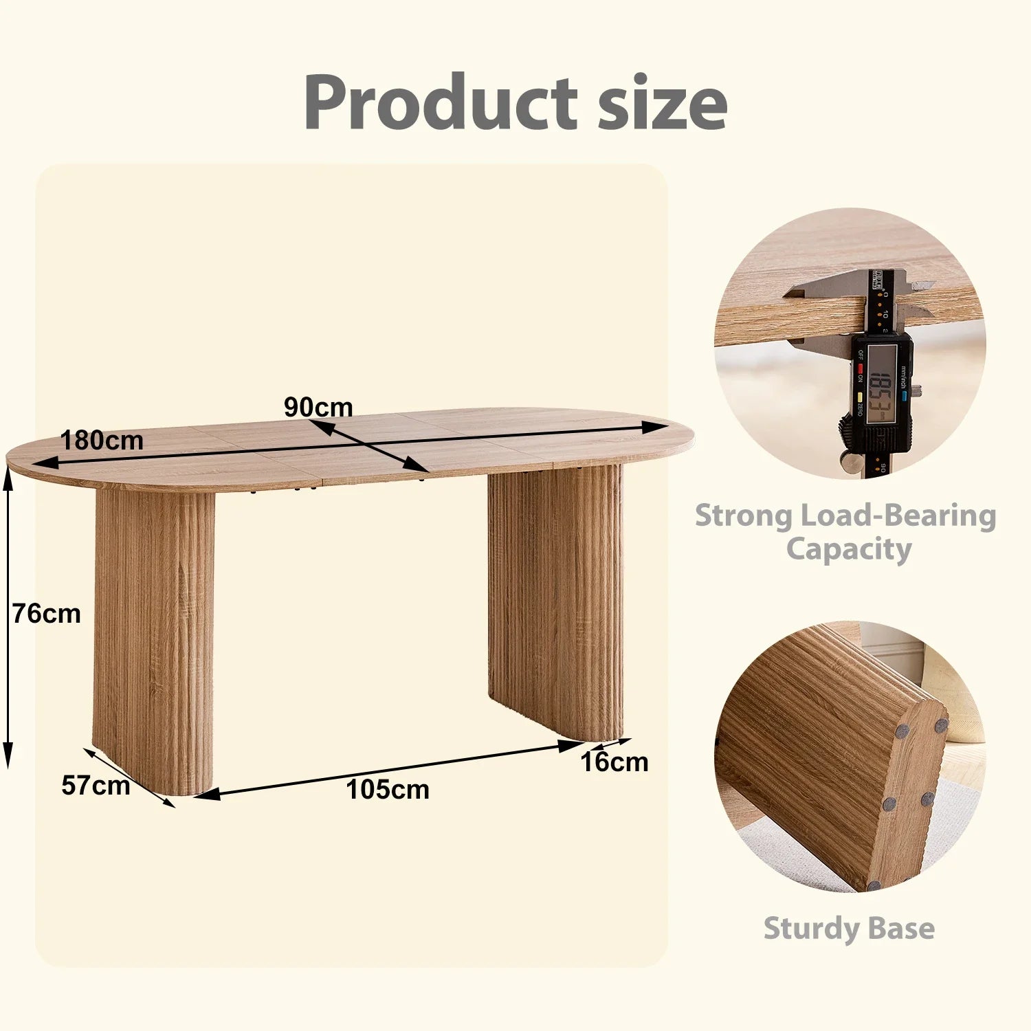 EGOONM Mesa de comedor moderna, ovalada, con pedestal estriado, mesa de cocina para 6-8 personas, mesa de madera para comedor
