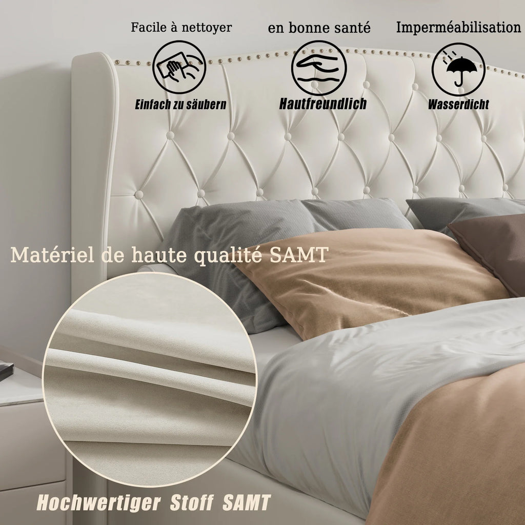 ROSAHQNDA Upholstered Bed, Hydraulic Bed In Modern Style, 140/160 X 200 Cm, Gray Flannel Rivet. Double Bed Without Mattress