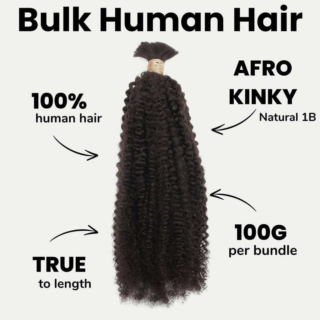 Cabello trenzado 100 % humano afro kinky a granel