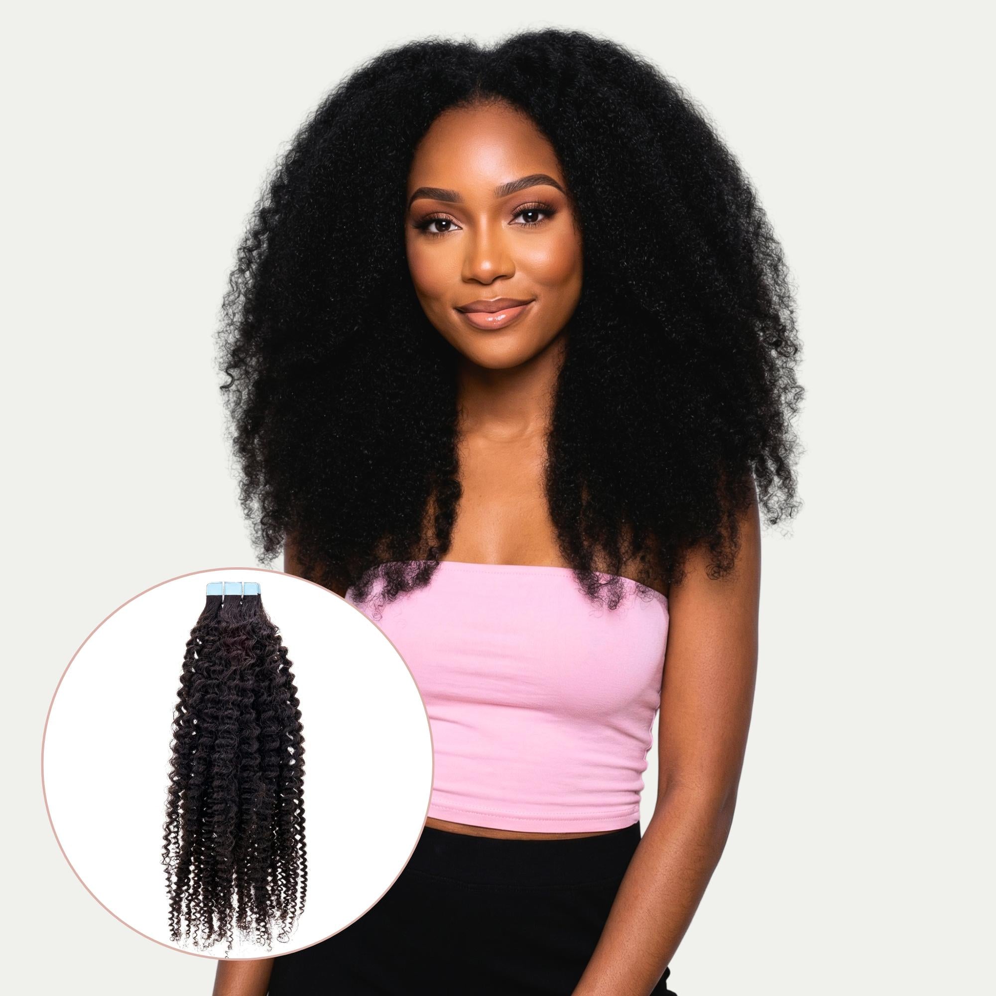 Extensiones Adhesivas de Cabello 100% Humano Rizado Afro