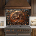 Protector contra salpicaduras de cocina personalizado – Árbol con aspecto de cobre Protector de salpicaduras para estufa de vidrio templado