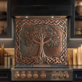 Custom Kitchen Backsplash – Copper Knot Look Tempered Glass Stove Backsplash