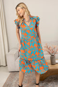 Bold & Beautiful Empire Waist Dress In Orange And Blue