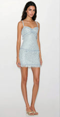 Elina Fringe Boucle Mini Dress – Blue Boucle