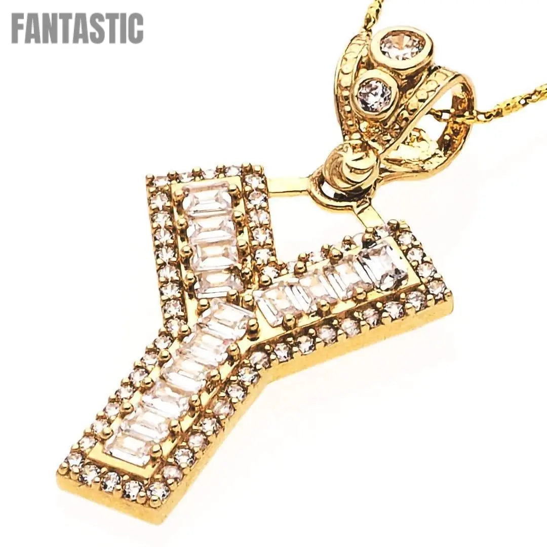 Bling Initial Letter 'Y' Pendant in 14K Gold Adorned with CZ