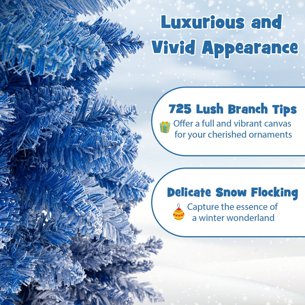 7 Feet Blue Gradient Snow Flocked Artificial Christmas Tree-Blue