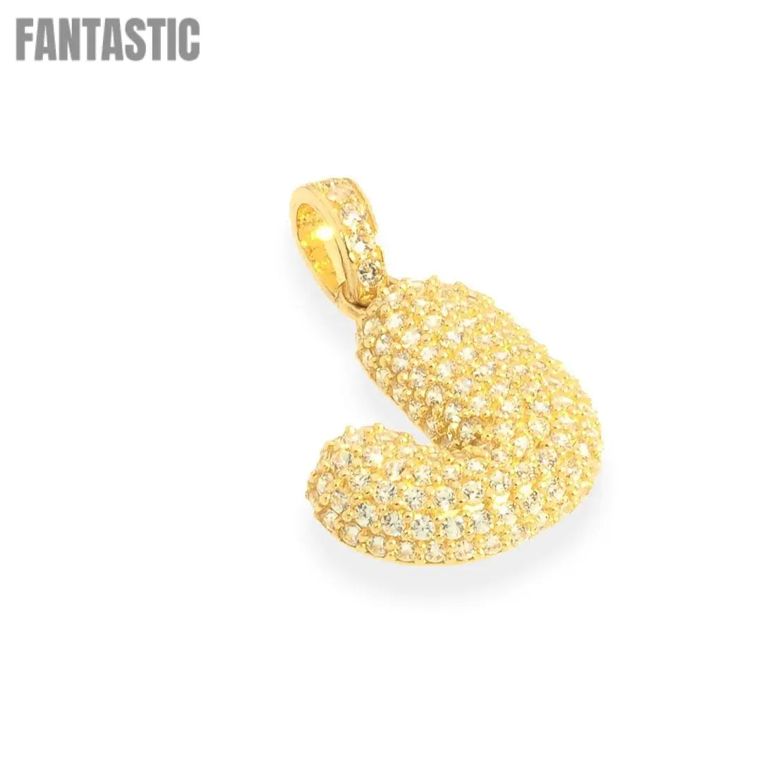 Bubble Letters "J" Pendant | 14K Gold With Cz