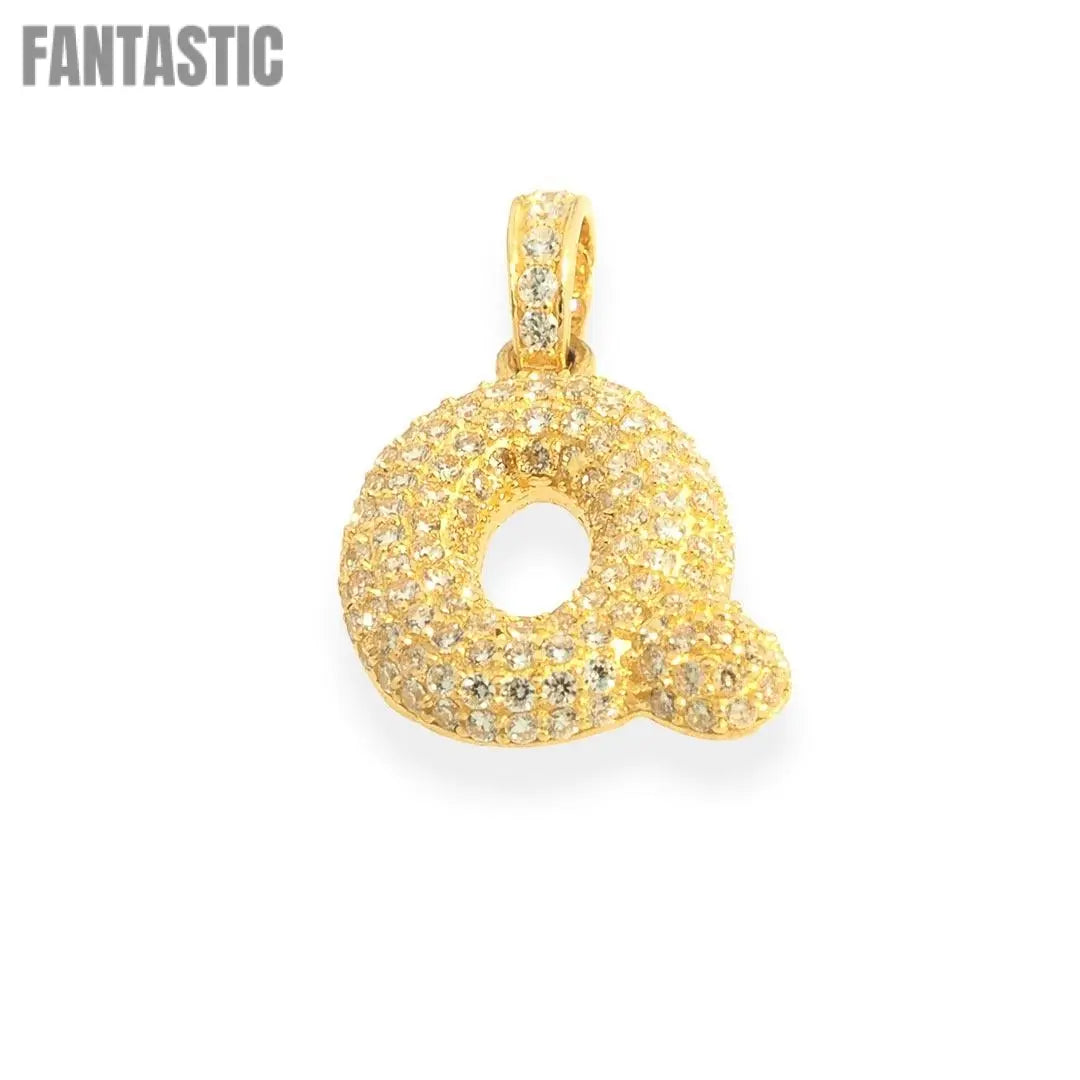 Bubble Letters "Q" Pendant With 14K Gold Cz