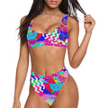 Top deportivo Pop Art de los 80 y bikini de talle alto / Conjunto para rave