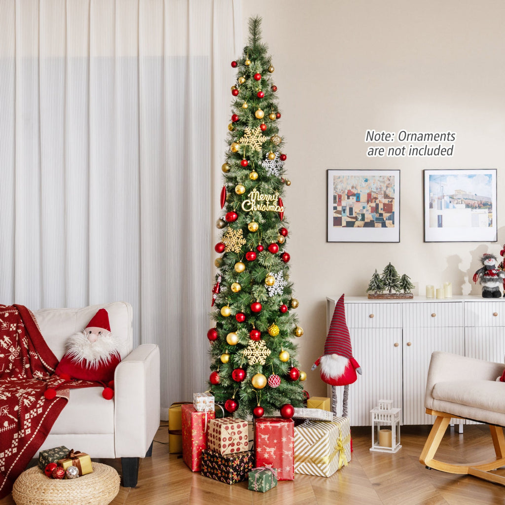 6/7/8 FT Pre-Lit Pencil Artificial Christmas Tree with 120/150/200 LED Warm White Lights and 8 Modes
