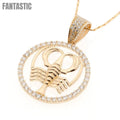 Cancer Zodiac Pendant in 14K Gold with CZ Accents