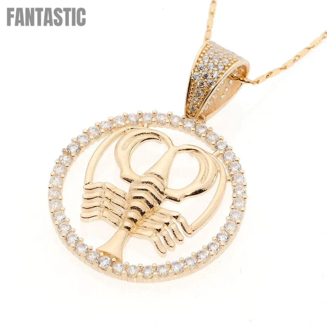 Cancer Zodiac Pendant in 14K Gold with CZ Accents