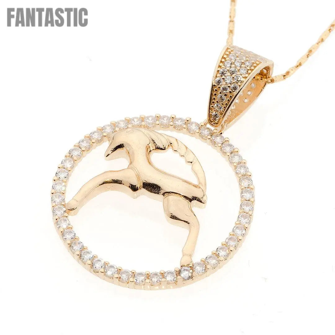 Capricorn Zodiac Pendant in 14K Gold with CZ Accents