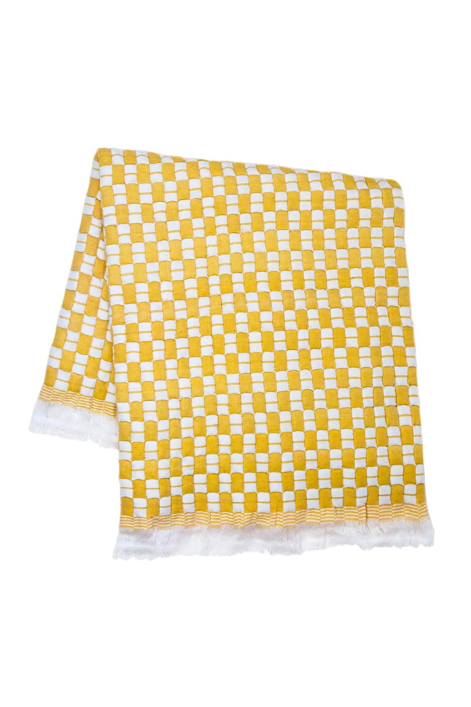 Quilted Sujani Throw Blanket - Yellow & White