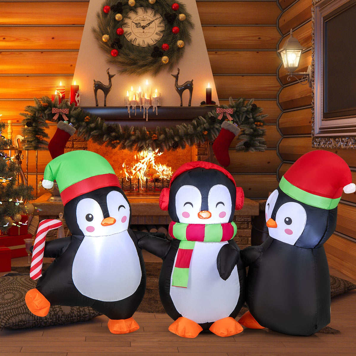 Christmas Inflatable Penguins Family with Built-in LED Lights