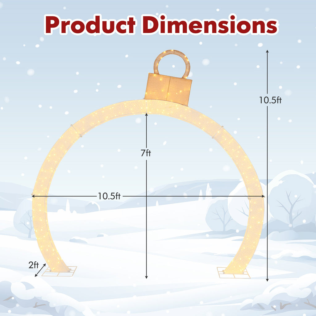 10.5 Feet Christmas Pre-Lit Arch with Gold Ornament Cap and 300 Warm White LED Lights