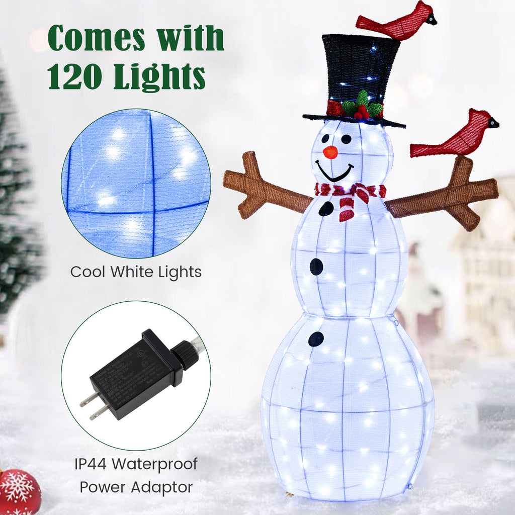 4.8 Feet Christmas Snowman with 120 LED Lights and 2 Decorative Red Birds