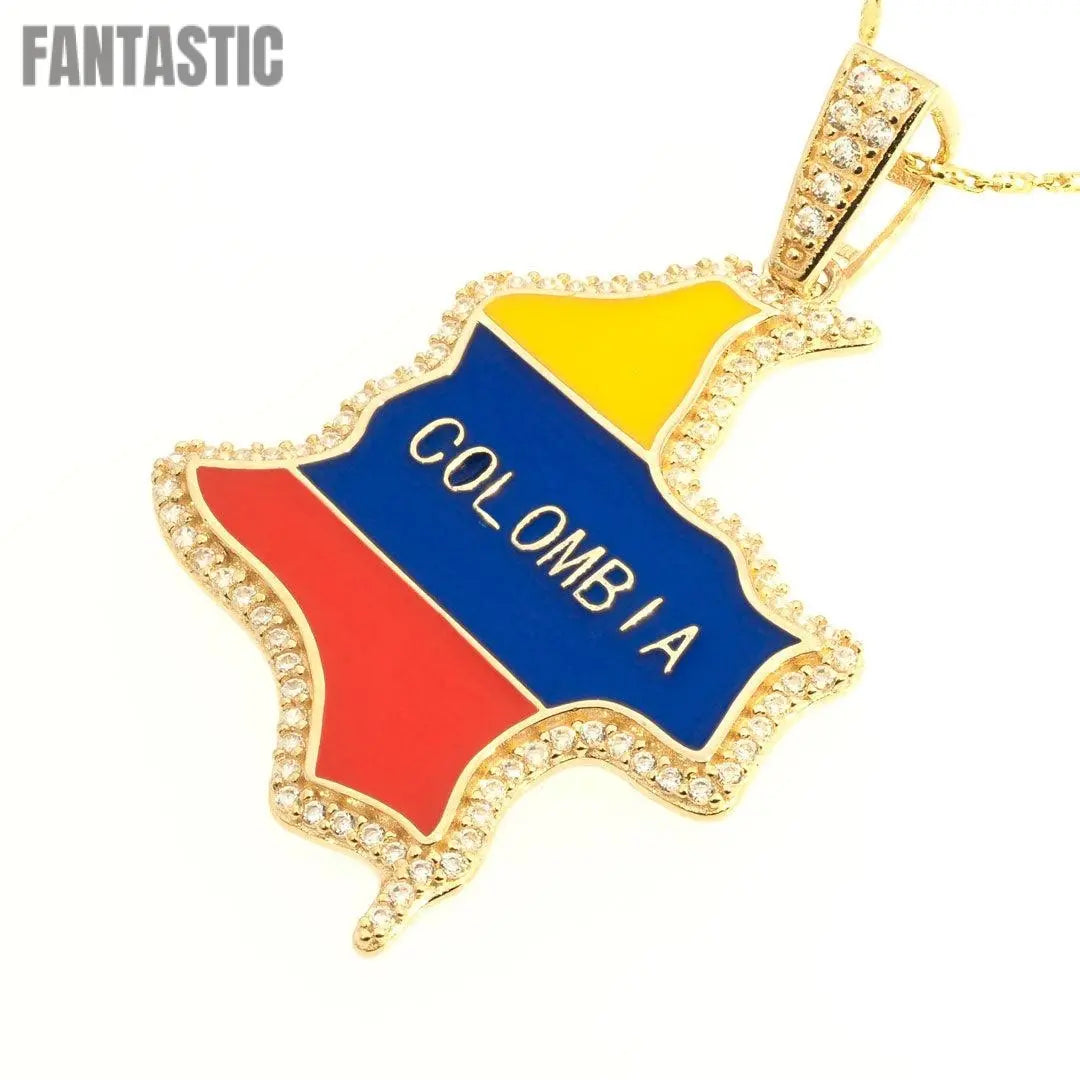 Colombia Map-Flag Pendant in 14K Gold with CZ - Shop Now!