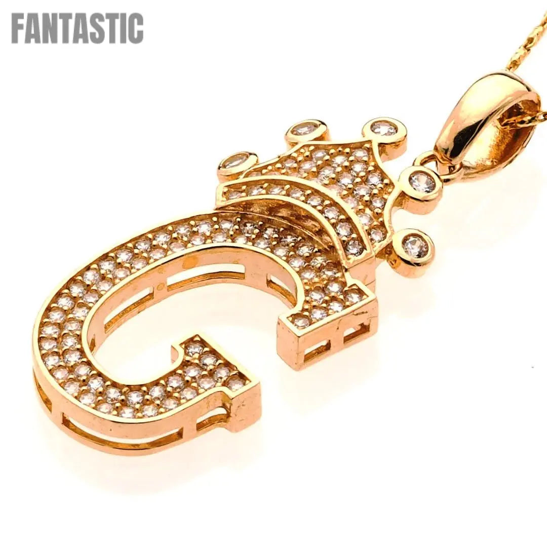 Contemporary Elegance: Crown Initial Letter 'G' Flat Pendant in 14K Gold with Dazzling CZ Accent - Shop Now!