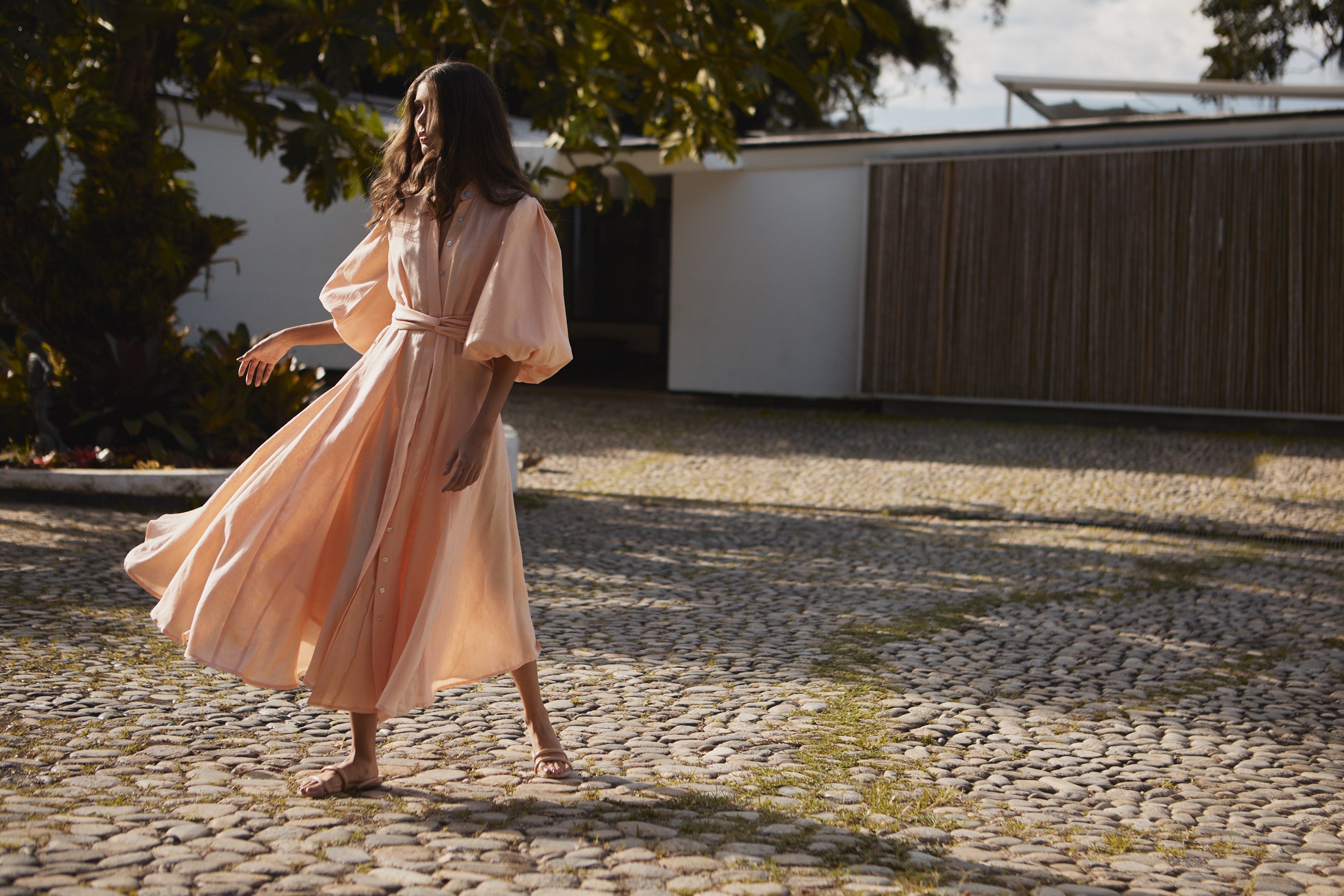 BROMELIA DRESS IN HOT PEACH