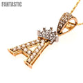 Crown Two Tone Initial 'A' Pendant in 14K Gold with CZ Accent