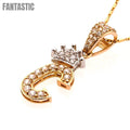 Crown Two Tone Initial 'C' Pendant in 14K Gold with Cubic Zirconia