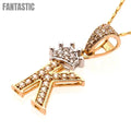 Crown Two Tone Initial 'K' Pendant in 14K Gold with CZ Stones