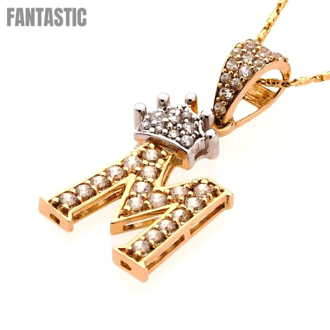 Crown Two Tone Initial 'M' Pendant in 14K Gold with Dazzling CZ Stone