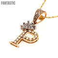 Crown Two Tone Initial 'P' Pendant in 14K Gold with Dazzling CZ Stone