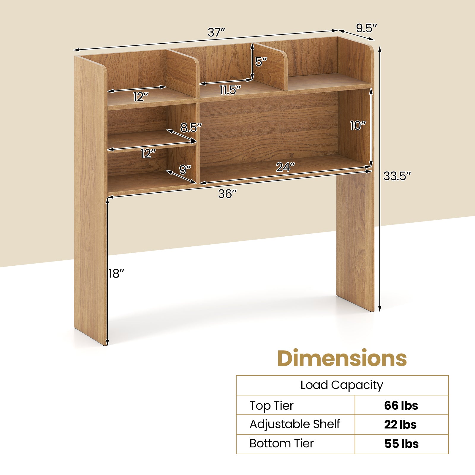 Desktop Bookshelf Countertop Storage Hutch with 6 Shelves