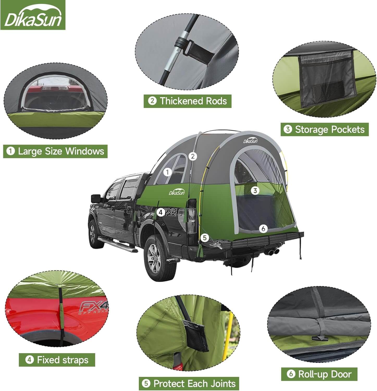 Tienda de campaña portátil para caja de camioneta de 1,6-2 m, color verde