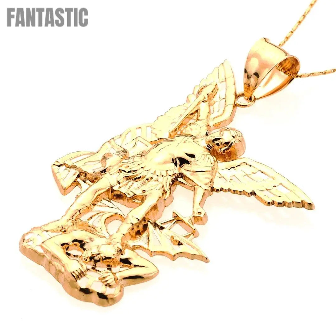 Diamond-Cut Saint Michael 14K Gold Pendant