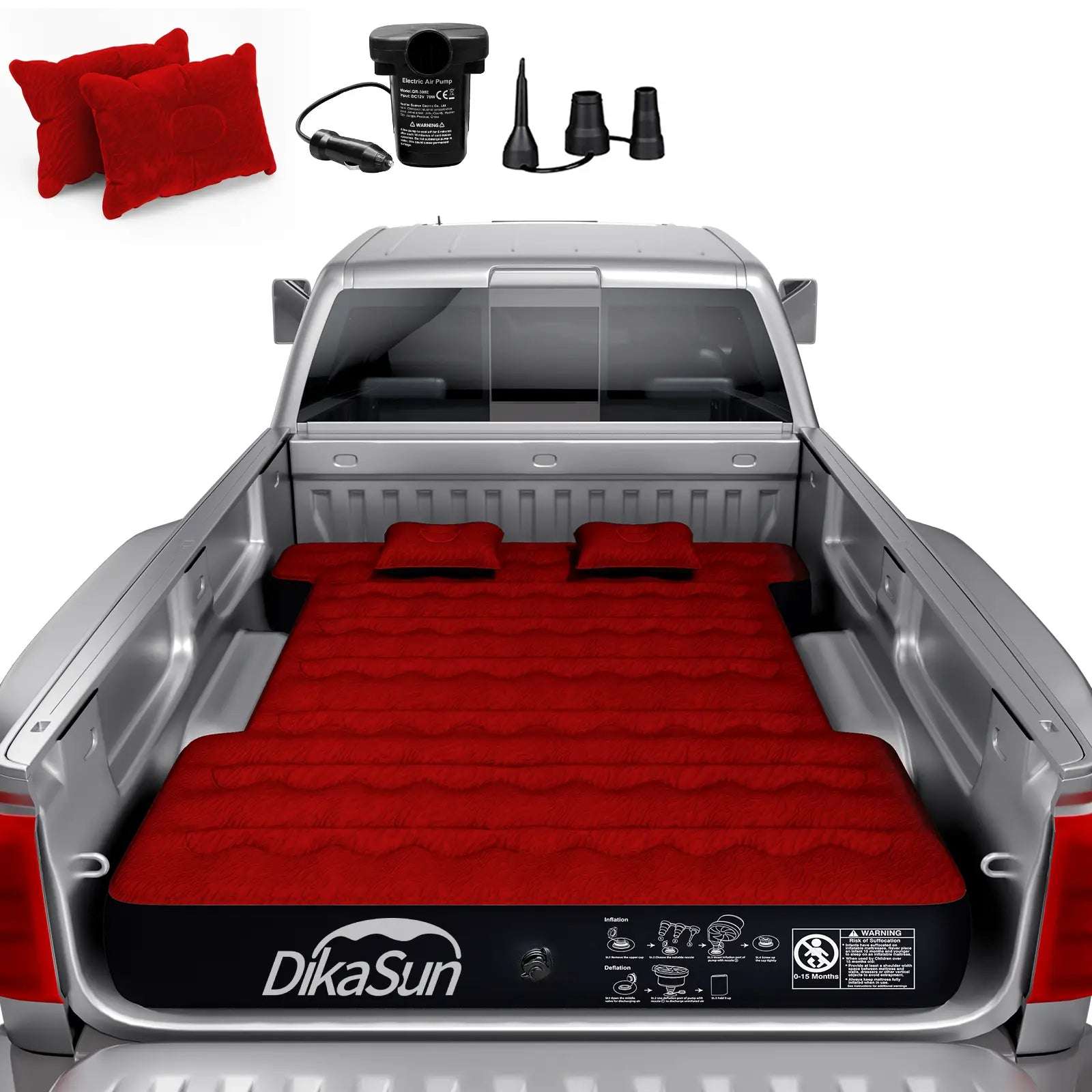 Colchón Inflable Rojo para Camioneta de Tamaño Completo de 5.5-6.5 pies
