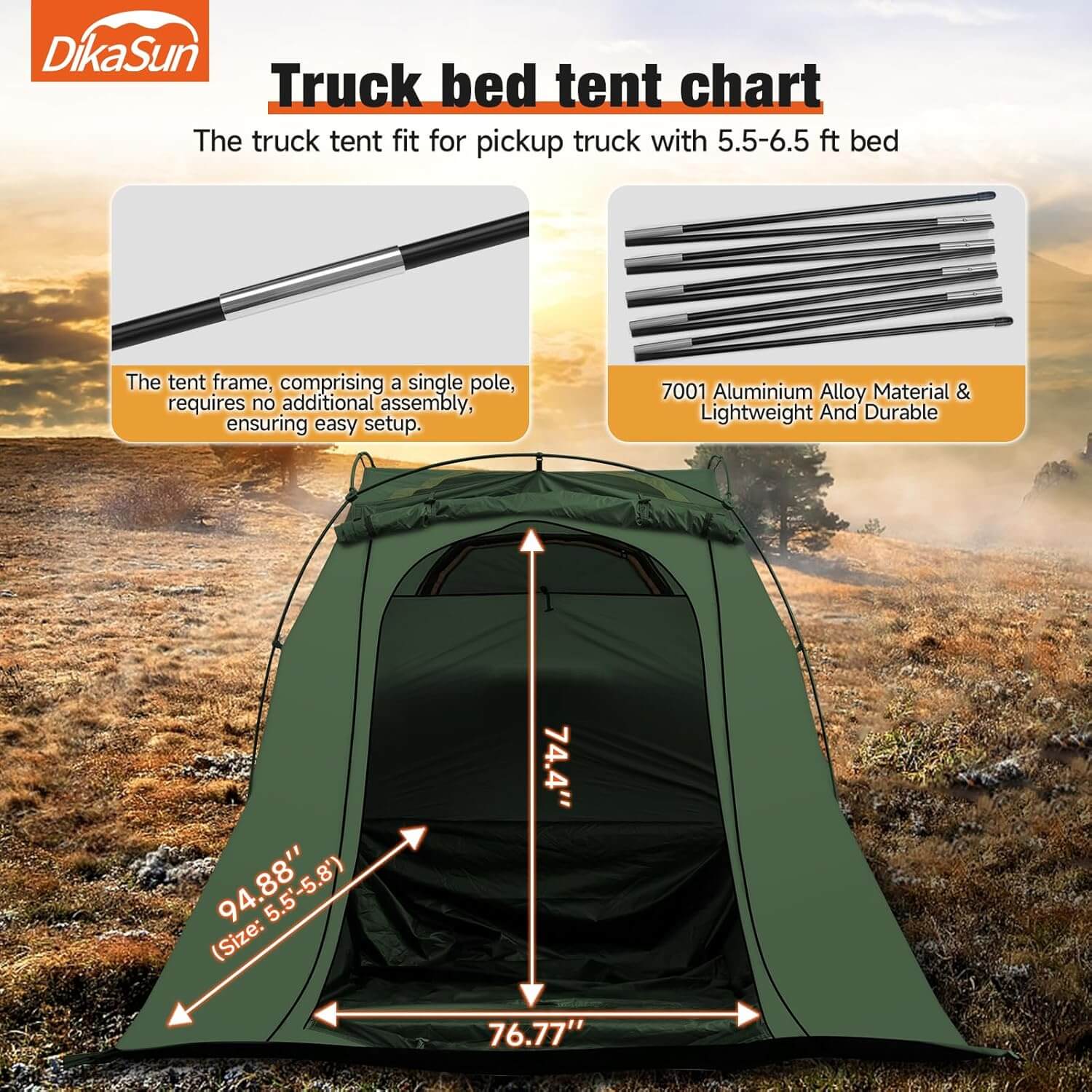 Tienda de campaña para caja de camioneta, fácil instalación, 1.6-2.0m, verde
