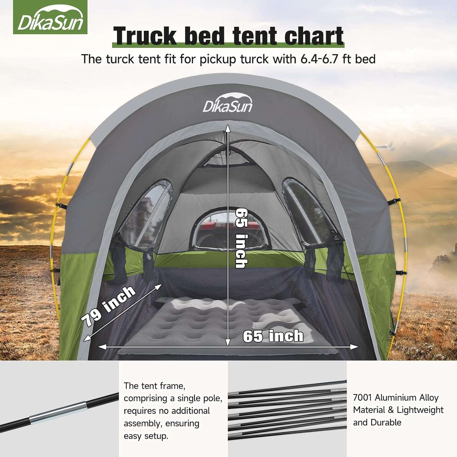 Tienda de campaña para caja de camioneta de 5.5-6.7 pies con toldo verde