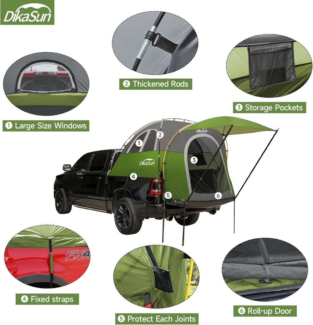 Tienda de campaña para caja de camioneta de 5.5-6.7 pies con toldo verde