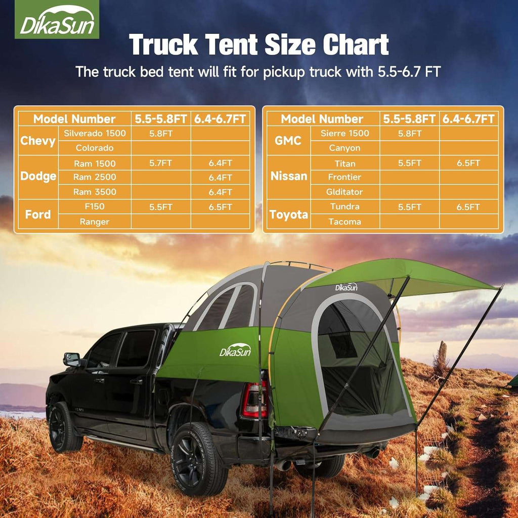 Tienda de campaña para caja de camioneta de 5.5-6.7 pies con toldo verde